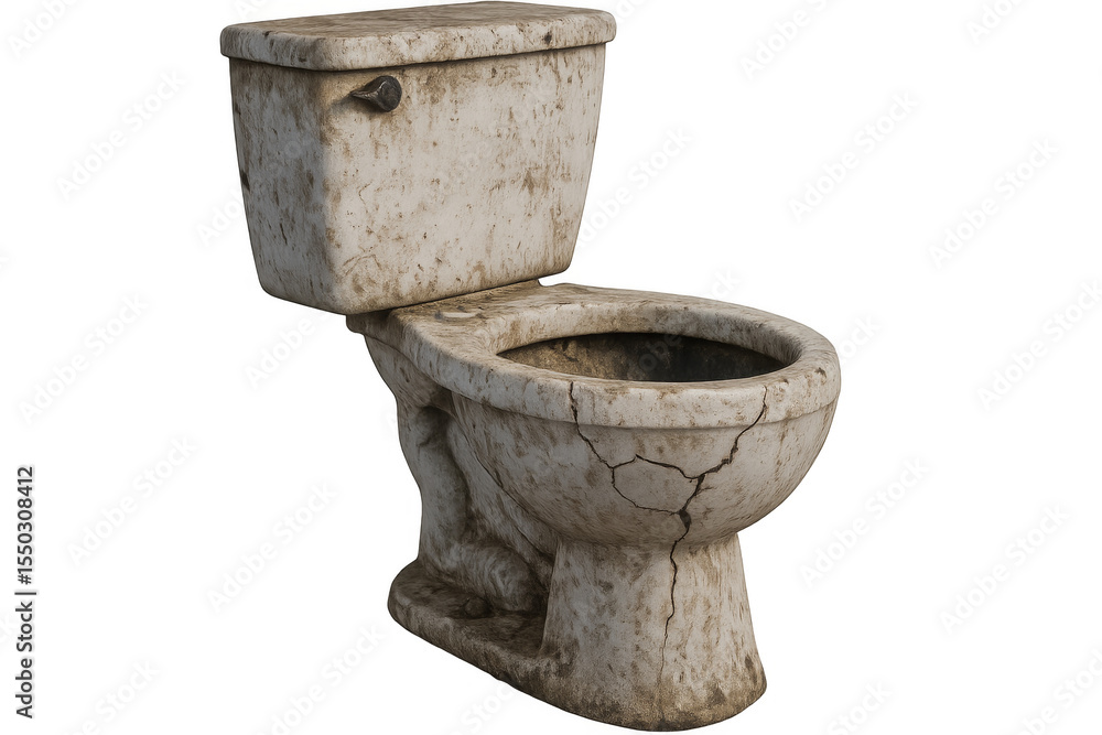 Fototapeta premium Old cracked and dirty toilet isolated on transparent background