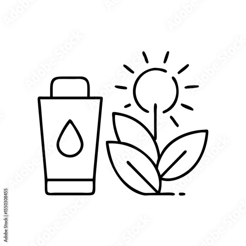 Natural skincare icon featuring a bottle and plant elements