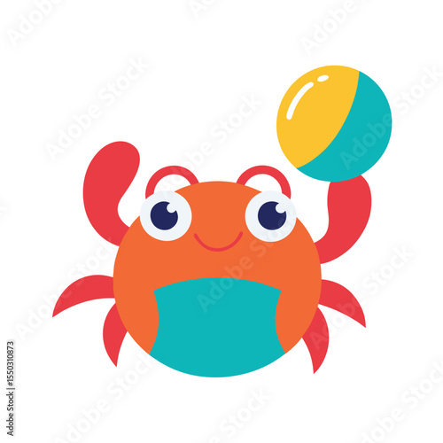 Cute crab playing with beach ball Vector illustration