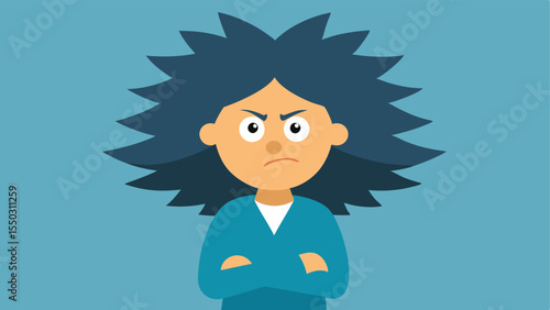 Character C The Girlfriend A comically frustrated female character with exaggerated features such as wild hair and an oversized frown. She is dressed in a plain outfit that