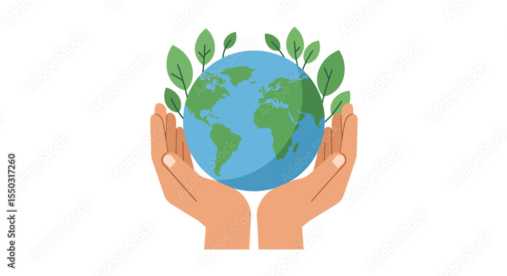Hands gently holding the Earth, surrounded by leaves, symbolizing environmental protection. Hands gently holding the Earth, surrounded by leaves, symbolizing environmental protection.