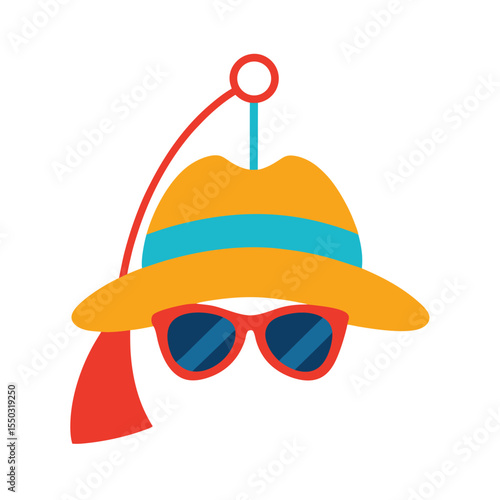 Summer hat hanging beside sunglasses Vector illustration