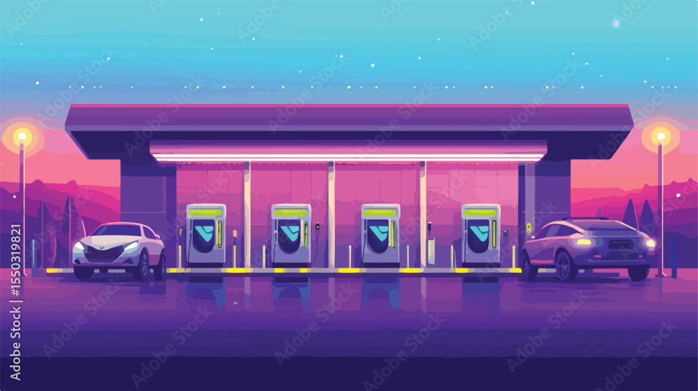 Modern Electric Ecology Service Station with Purple Car Charging Port Modern Electric Ecology Service Station with Purple Car Charging Port