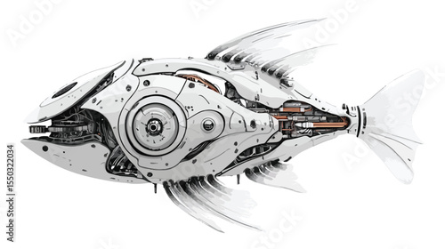 Professional Electrical Grey Fish Robotic Functions Isolated Image