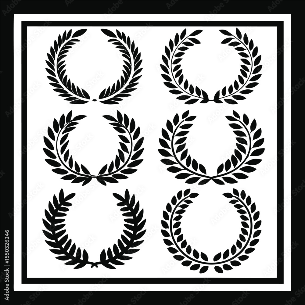 Collection of Elegant Black and White Laurel Wreaths Vector Graphics Collection of Elegant Black and White Laurel Wreaths Vector Graphics