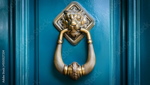antique door knocker vintage brass knocker on blue decorative door elegant entrance decor