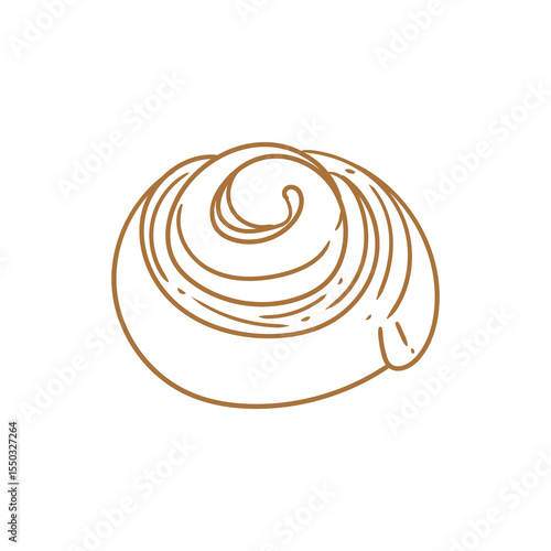 Hand-drawn lineart drawing of a cinnamon roll for a bakery or cafe, menus, cards, and graphic design.