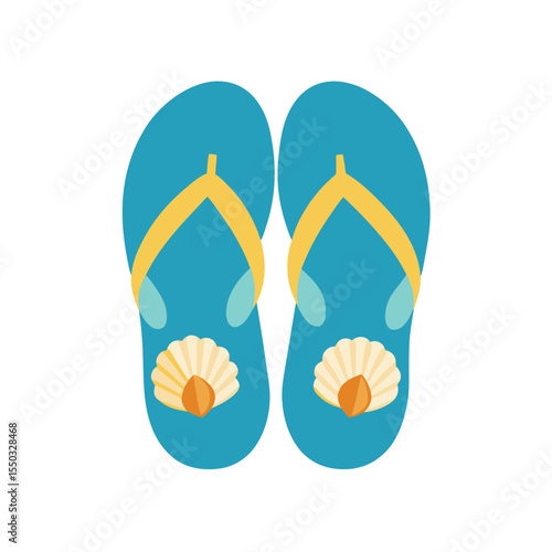 Beach sandals decorated with scattered seashells Vector illustration
