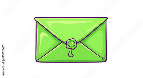 Free Download A cartoon illustration of a sealed lime green envelope with a purple outline on a black background on transparent background - GFXLoad