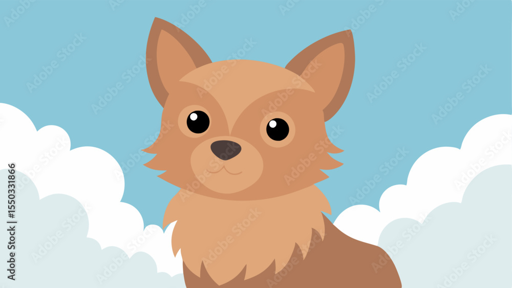 Fototapeta premium Endearing Profile A side view of a small fluffy dog with large soulful eyes looking back at the viewer. Its ears are perked up and its mouth is slightly open as if its about to