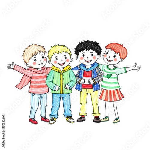 Dessin d'Enfants de cultures différentes jouant ensemble, garçon et filles, Diversité et inclusion, La richesse des différences