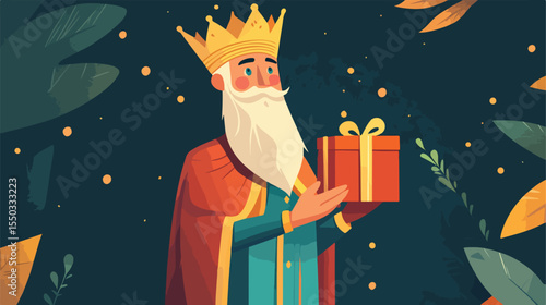 EpiPHANy wisE kiNG CAsPAr with Gift flat vector