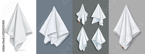 Collection of Elegant White Napkins in Various Arrangements for Culinary Designs