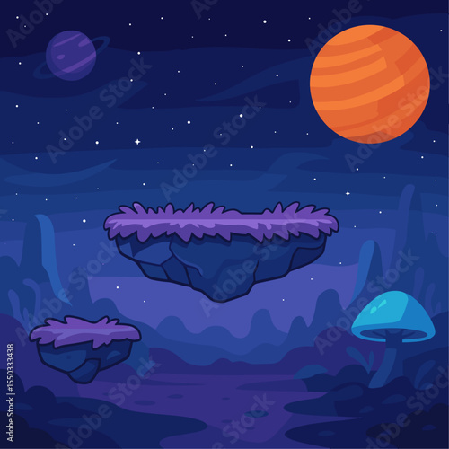 Enchanting Cosmic Landscape with Floating Islands and Colorful Planets