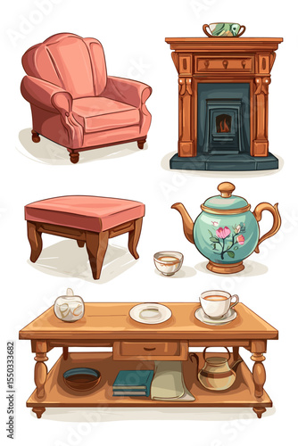 Vector Illustration of Cozy Living Room Furniture and Accessories