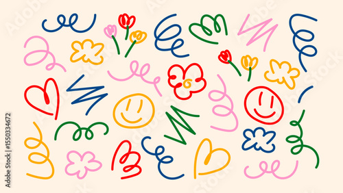 Doodle set with arrows underline lines cartoon tuchki and round bubbles in sketch style