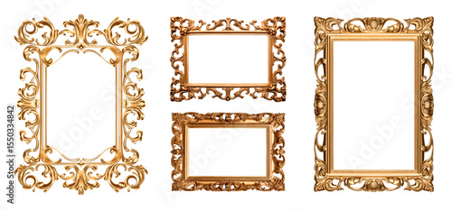 Elegant vintage gold frames set with intricate ornamental design, perfect for decoration, certificates, invitations, galleries, and luxury decor projects.
