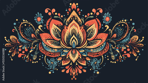 Ethnic Decorative Tattoo Mehndi Flat Vector Illustration
