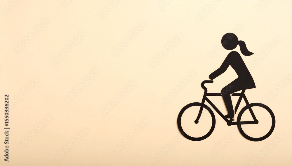 Fototapeta premium クリーム色マット背景の隅に細線のサイクリングピクトグラムが配置され、広い空白がプロフェッショナルで落ち着いた印象を与えるシンプルなデザイン