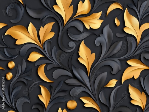 Ornate gold leaf pattern on dark background