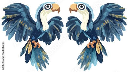 Exotic Flemish Couple Birds Flat Vector Illustration