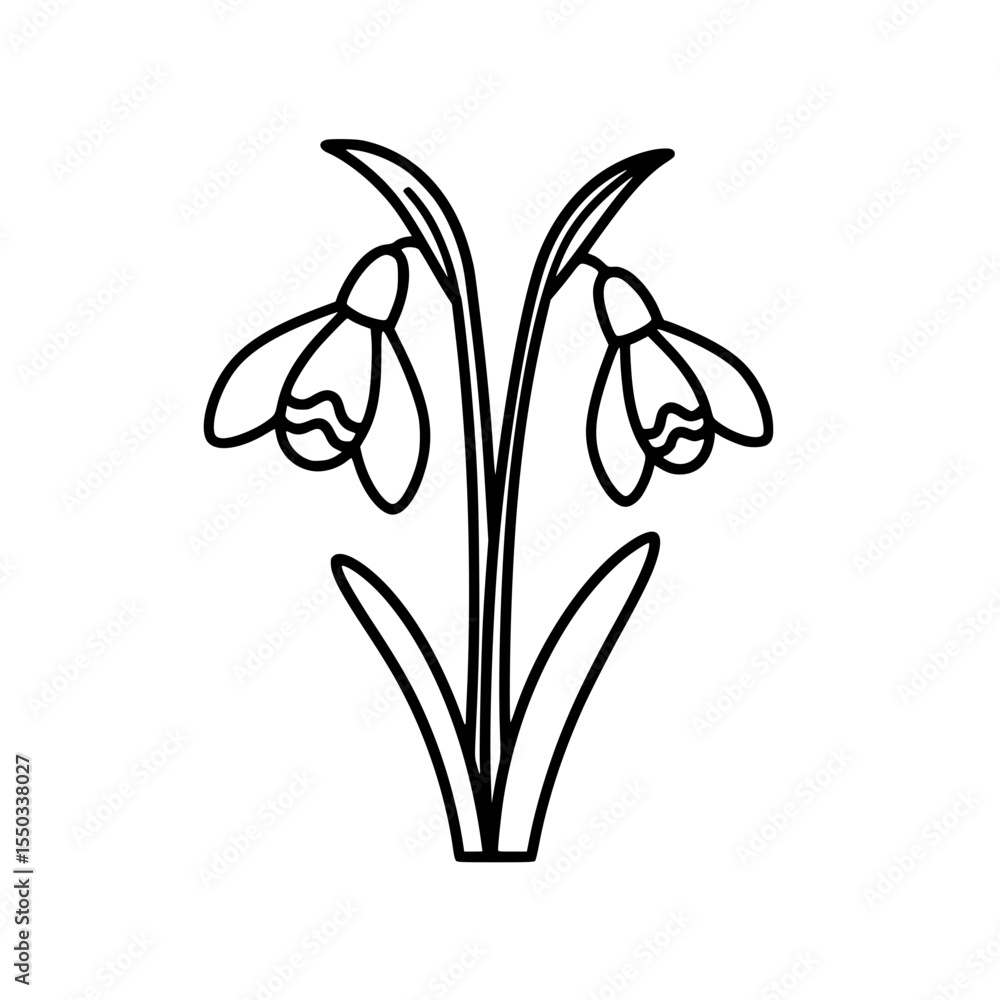 Obraz premium Snowdrop flower line icon in minimalistic black and white design
