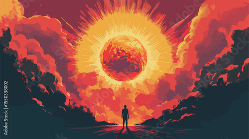 Nuclear Bomb Explosion Flat Vector Illustration