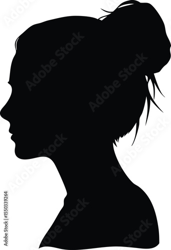 woman with messy bun hair vector silhouette
