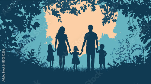 Family Silhouette Flat Vector Illustration Centered