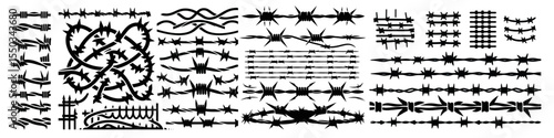 Black barbed wire fence in various shapes