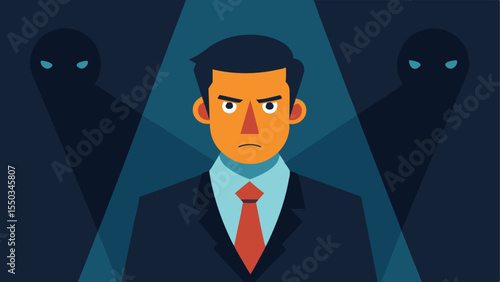 Crisis Textures A vector showing the negotiator with a serious expression surrounded by dark shadows and bright lights symbolizing the tense atmosphere of a hostage situation.