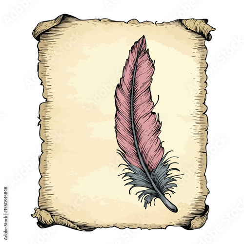 Feather Writing on Old Paper Cartoon Vector and Illustration