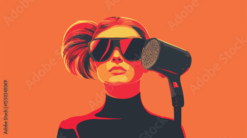 Professional Female Hairdresser with Hairdryer Flat Vector Illustration