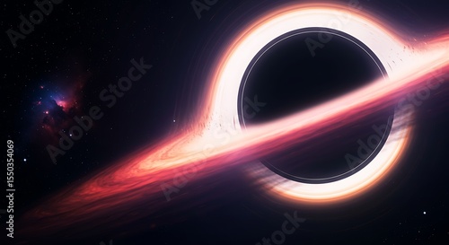 Mysteries of a Black Hole: An artistic rendering of a black hole in the vastness of space, an enigmatic celestial object swallowing light and matter, surrounded by radiant energy and cosmic dust.