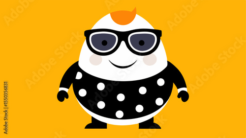 Comical Style A cartoon character stands with a playful expression their oversized black sunglasses completely obscuring their eyes and forehead. The glasses are exaggeratedly