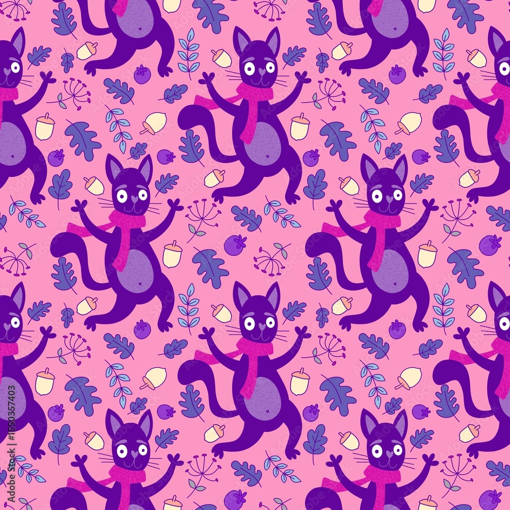 Halloween animals seamless cats pattern for wrapping paper and kids and fabrics Halloween animals seamless cats pattern for wrapping paper and kids and fabrics