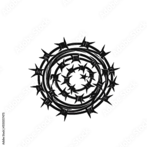 Black barbed wire fence in various shapes
