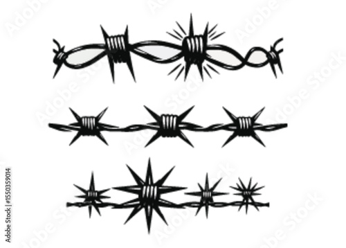 Black barbed wire fence in various shapes