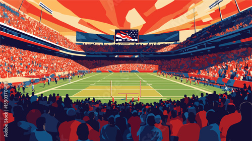 American Football Field Flat Vector Illustration