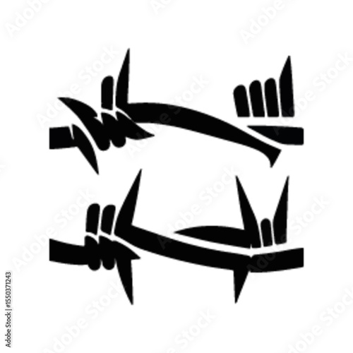 Black barbed wire fence in various shapes