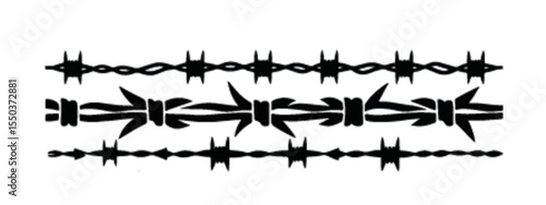 Black barbed wire fence in various shapes