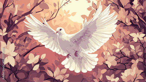 First Communion Dove with Branch Vector Illustration