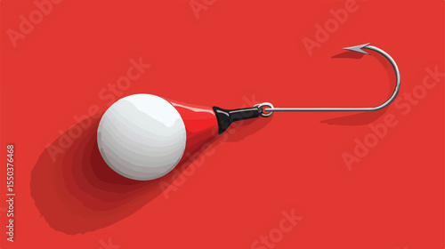 Red and White Bobber with Fishing Hook Attached