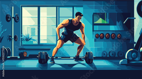 Modern Fitness Center Vector Illustration with Diverse People Working Out Together