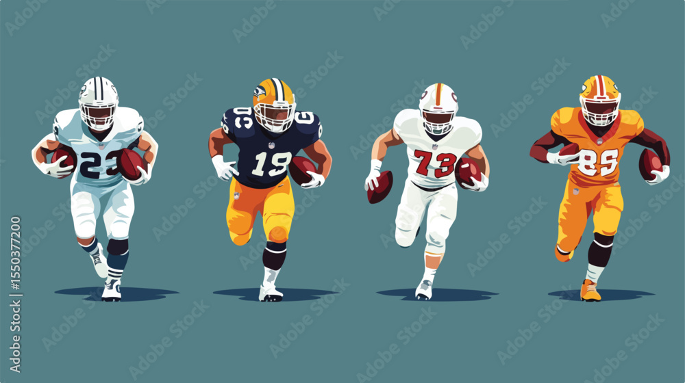 Fototapeta premium Flat Vector Illustration of Five American Football Players