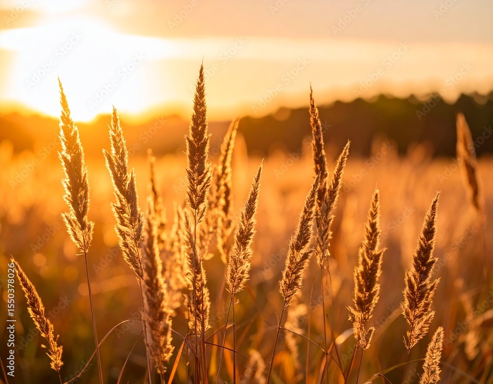 Fototapeta premium Field of tall grass in golden hour