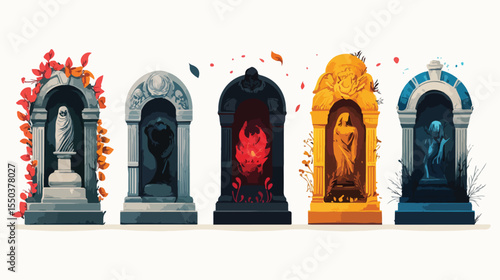 Flat Vector Memorial Icons Illustration