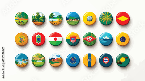 Latin American Countries Flags on Buttons