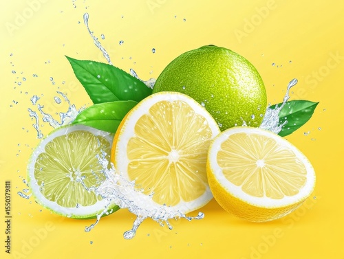 Fresh citrus fruits with water splashes