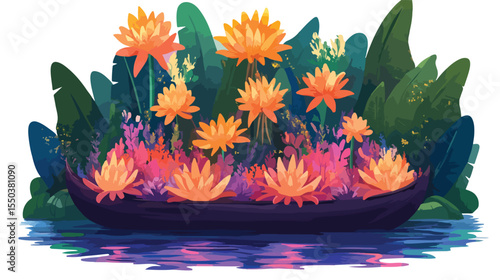Colorful Floral Raft Loy Krathong Vector Illustration